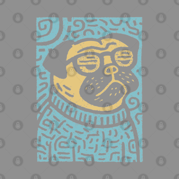 Meditating Pug | Zen Dog Linocut Art by TuncGK