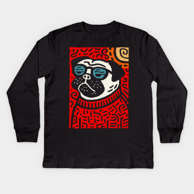 Psychedelic Pug | Trippy Pop Art Dog Kids Long Sleeve T-Shirt by TuncGK