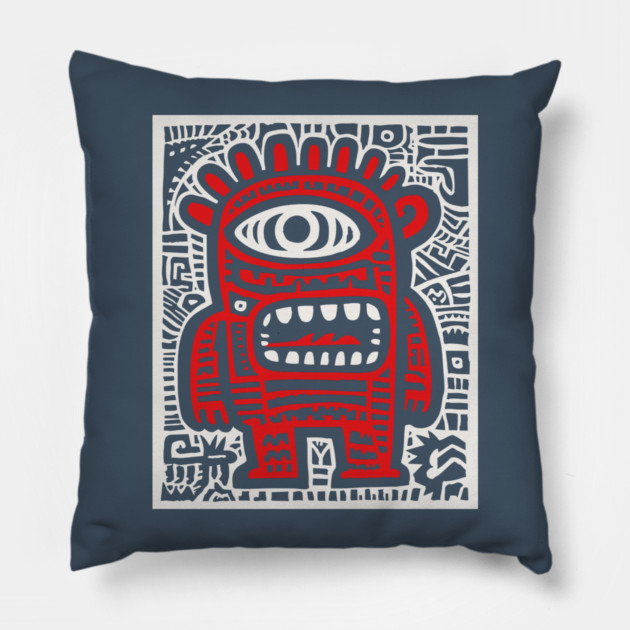 Cute Robot Cyclops | Minimalist Monster Doodle Pillow by TuncGK
