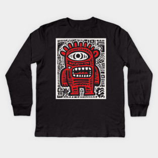 Cute Robot Cyclops | Minimalist Monster Doodle Kids Long Sleeve T-Shirt