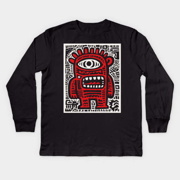 Cute Robot Cyclops | Minimalist Monster Doodle Kids Long Sleeve T-Shirt by TuncGK