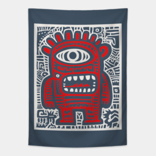 Cute Robot Cyclops | Minimalist Monster Doodle Tapestry