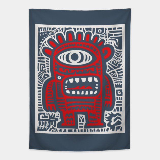 Cute Robot Cyclops | Minimalist Monster Doodle Tapestry by TuncGK