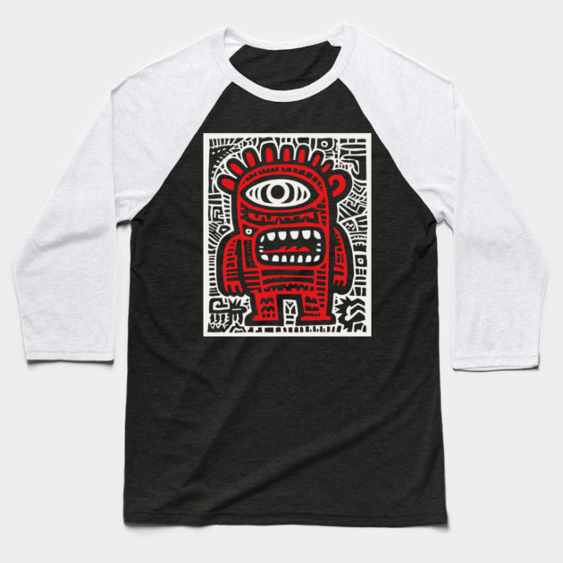 Cute Robot Cyclops | Minimalist Monster Doodle Baseball T-Shirt by TuncGK