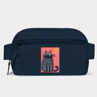 Cute Cat Watching the Sun | Boho Linocut Bag