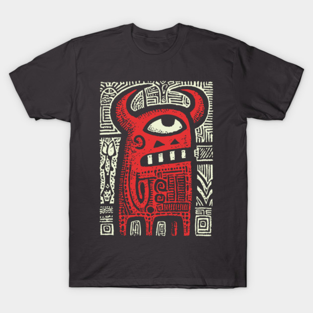 Angry Cyclops Monster | Red Tribal Graphic T-Shirt by TuncGK