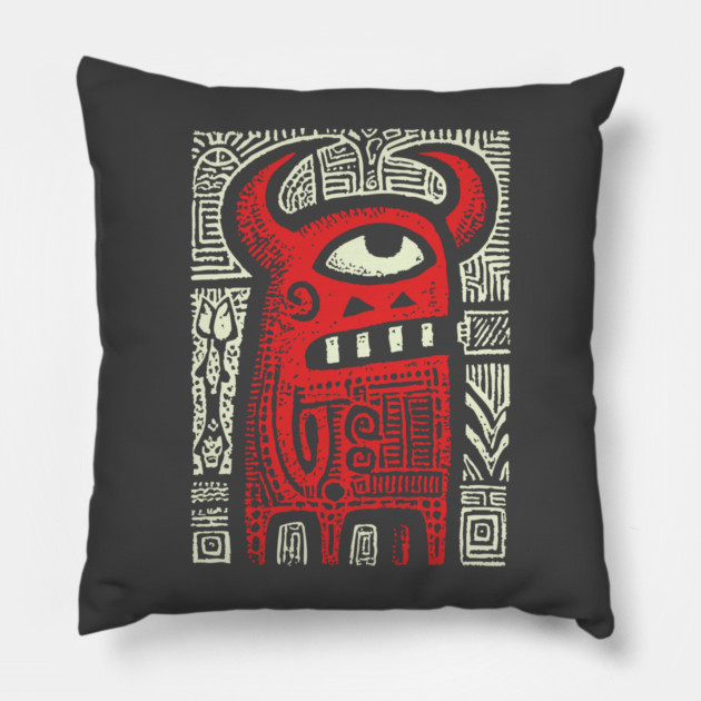 Angry Cyclops Monster | Red Tribal Graphic Pillow by TuncGK