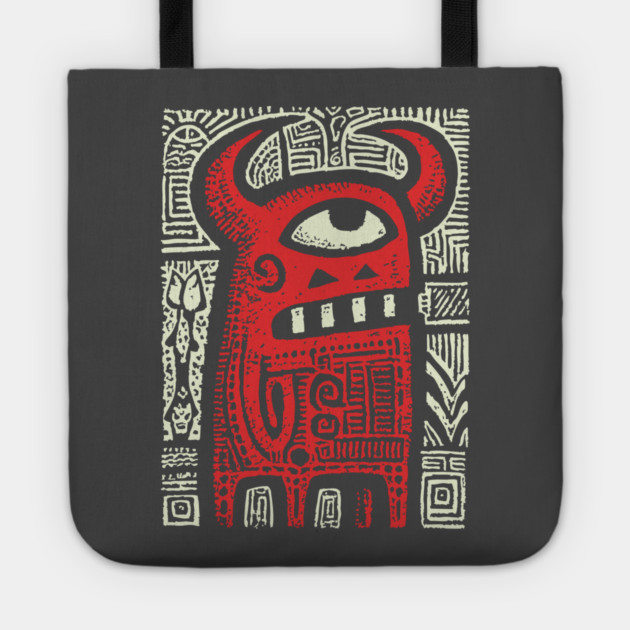 Angry Cyclops Monster | Red Tribal Graphic Tote by TuncGK