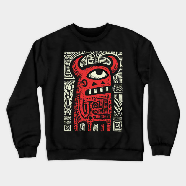Angry Cyclops Monster | Red Tribal Graphic Crewneck Sweatshirt by TuncGK