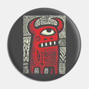 Angry Cyclops Monster | Red Tribal Graphic Pin