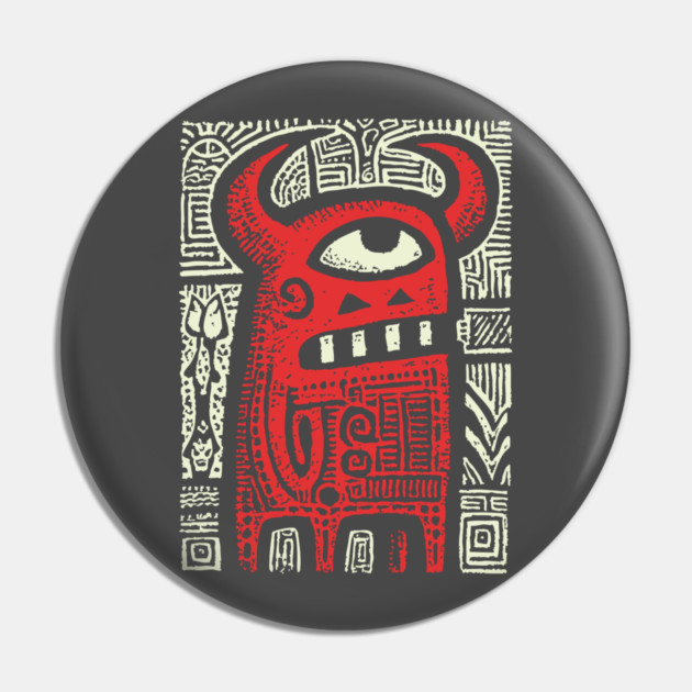 Angry Cyclops Monster | Red Tribal Graphic Pin by TuncGK