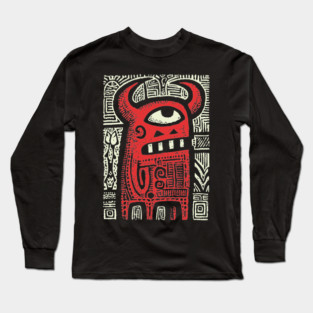 Angry Cyclops Monster | Red Tribal Graphic Long Sleeve T-Shirt