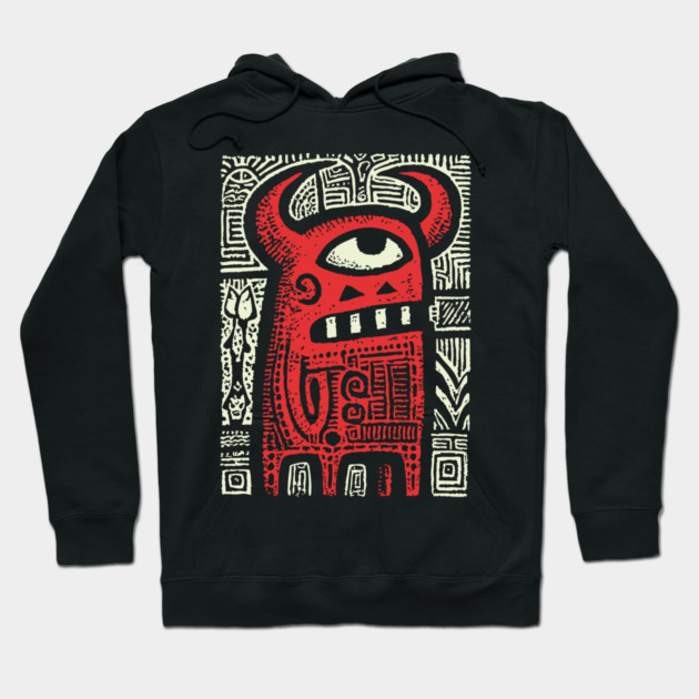 Angry Cyclops Monster | Red Tribal Graphic Hoodie by TuncGK