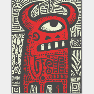 Angry Cyclops Monster | Red Tribal Graphic Posters and Art