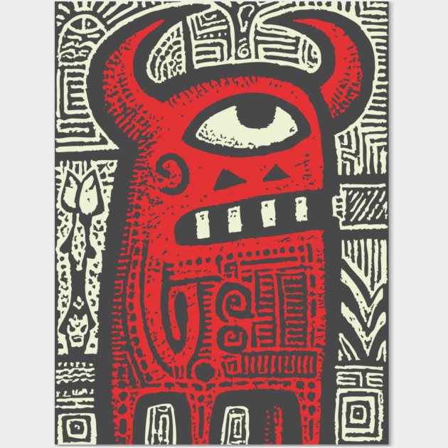Angry Cyclops Monster | Red Tribal Graphic Wall Art by TuncGK