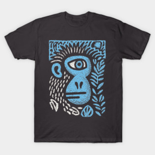 Abstract Monkey Cyclops | Blue Primate Doodle T-Shirt