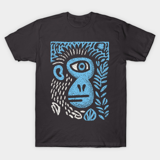 Abstract Monkey Cyclops | Blue Primate Doodle T-Shirt by TuncGK