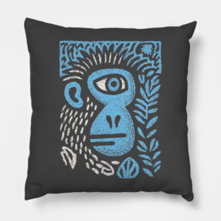 Abstract Monkey Cyclops | Blue Primate Doodle Pillow