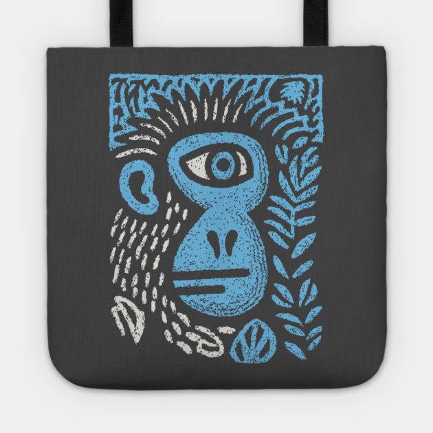 Abstract Monkey Cyclops | Blue Primate Doodle Tote by TuncGK
