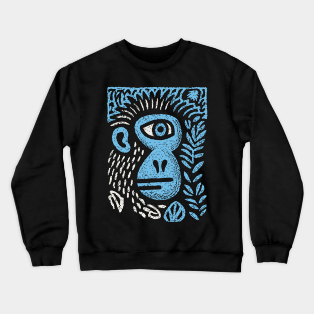 Abstract Monkey Cyclops | Blue Primate Doodle Crewneck Sweatshirt by TuncGK