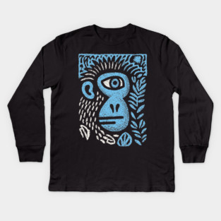 Abstract Monkey Cyclops | Blue Primate Doodle Kids Long Sleeve T-Shirt