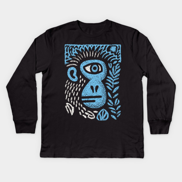Abstract Monkey Cyclops | Blue Primate Doodle Kids Long Sleeve T-Shirt by TuncGK