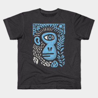 Abstract Monkey Cyclops | Blue Primate Doodle Kids T-Shirt