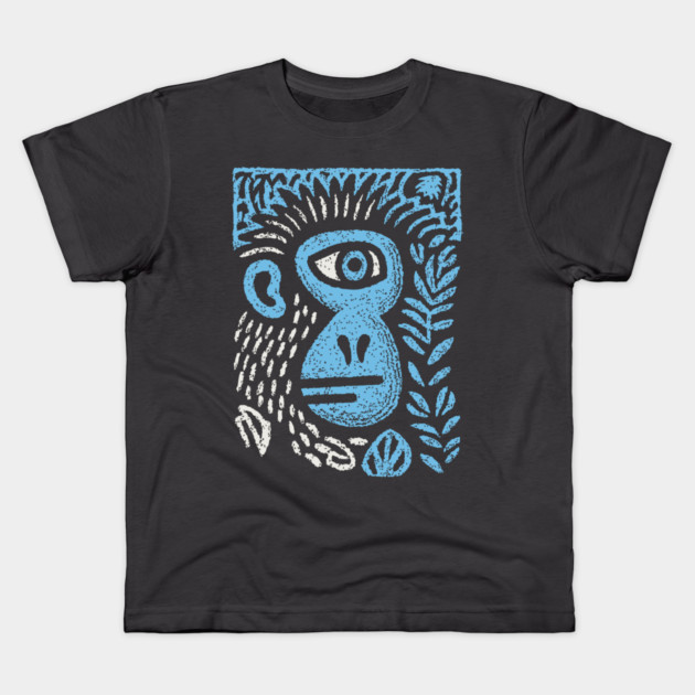 Abstract Monkey Cyclops | Blue Primate Doodle Kids T-Shirt by TuncGK