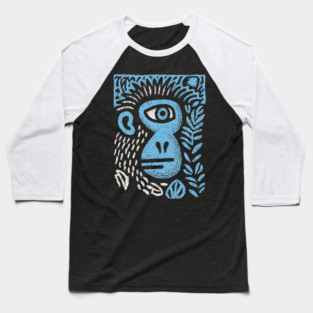 Abstract Monkey Cyclops | Blue Primate Doodle Baseball T-Shirt