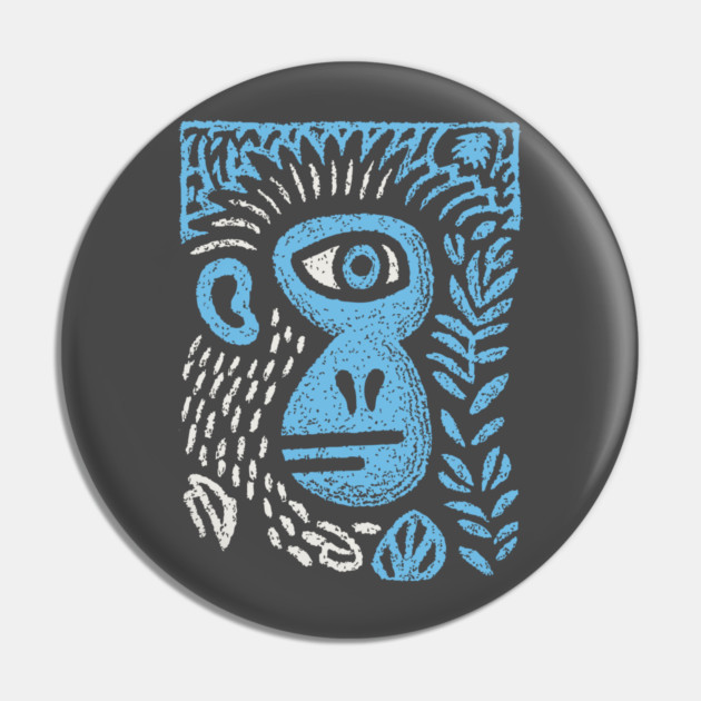 Abstract Monkey Cyclops | Blue Primate Doodle Pin by TuncGK