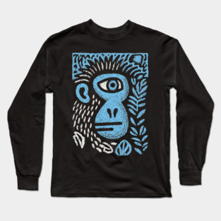 Abstract Monkey Cyclops | Blue Primate Doodle Long Sleeve T-Shirt