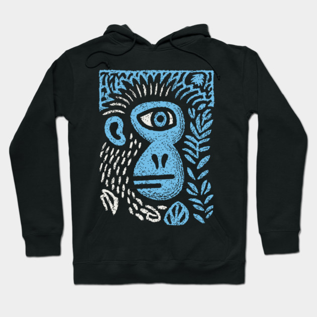 Abstract Monkey Cyclops | Blue Primate Doodle Hoodie by TuncGK