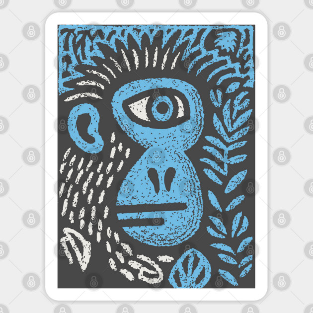 Abstract Monkey Cyclops | Blue Primate Doodle Sticker by TuncGK