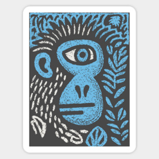 Abstract Monkey Cyclops | Blue Primate Doodle Magnet