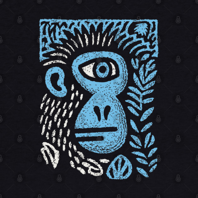 Abstract Monkey Cyclops | Blue Primate Doodle by TuncGK