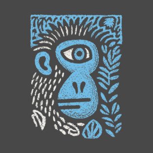 Abstract Monkey Cyclops | Blue Primate Doodle T-Shirt