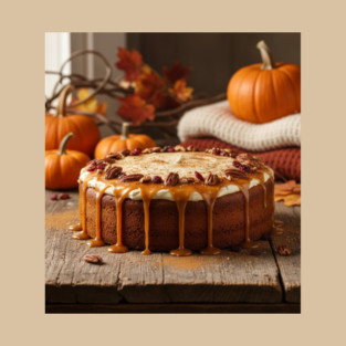 Pumpkin Cake – Pumpkin Spice Cake with Caramel Drizzle – Autumn Style | retro halloween | Vintage Halloween | Birthday Gift | Anniversary Gift | Halloween gift | Christmas Gift | Wedding Gift | Gift Ideas. T-Shirt