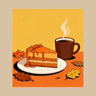 Pumpkin Cake – Pumpkin Spice Cake & Coffee Cup – Autumn Cozy Vibes | retro halloween | Vintage Halloween | Birthday Gift | Anniversary Gift | Halloween gift | Christmas Gift | Wedding Gift | Gift Ideas. T-Shirt