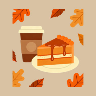 Pumpkin Cake – Pumpkin Spice Latte & Cake Slice – Fall Coffee Vibes | retro halloween | Vintage Halloween | Birthday Gift | Anniversary Gift | Halloween gift | Christmas Gift | Wedding Gift | Gift Ideas. T-Shirt