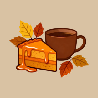Pumpkin Cake – Pumpkin Cake Slice & Coffee – Cozy Autumn Art | retro halloween | Vintage Halloween | Birthday Gift | Anniversary Gift | Halloween gift | Christmas Gift | Wedding Gift | Gift Ideas. T-Shirt