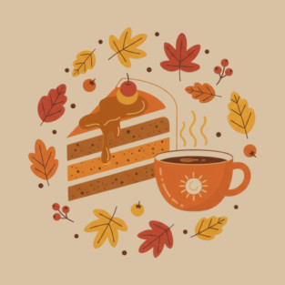 Pumpkin Spice Cake – Pumpkin Spice Cake Slice & Coffee – Cozy Fall Design | retro halloween | Vintage Halloween | Birthday Gift | Anniversary Gift | Halloween gift | Christmas Gift | Wedding Gift | Gift Ideas. T-Shirt