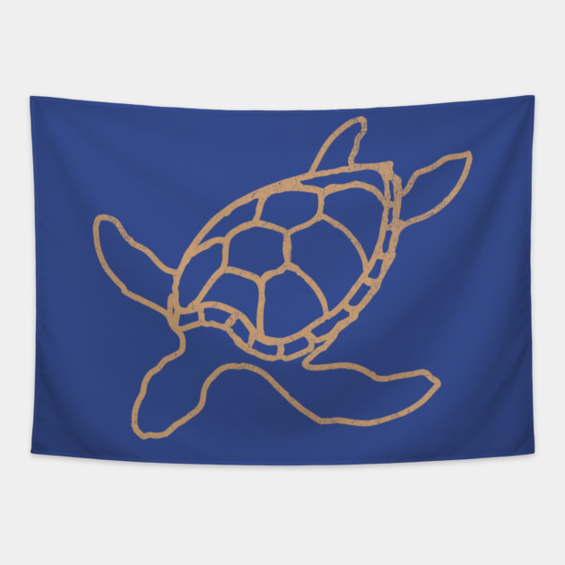 Loggerhead (Caretta caretta) – Minimalist Turtle Line Art Tapestry by DonWillisJrArt
