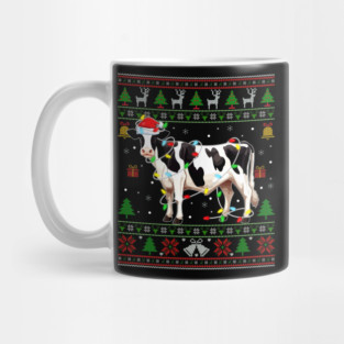 Cow Santa Hat Ugly Christmas Sweater Xmas Lights Men Women Mug