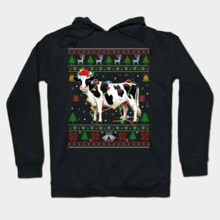 Cow Santa Hat Ugly Christmas Sweater Xmas Lights Men Women Hoodie