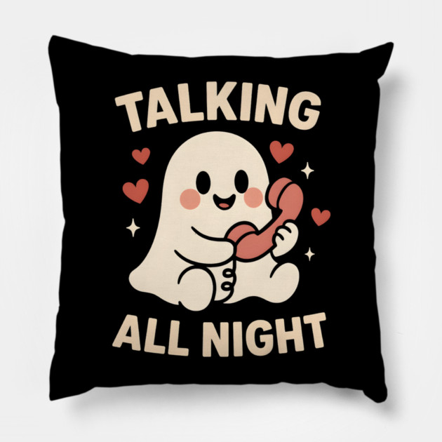 Talking All Night Cute Ghost Love Artwork Pillow by MakerMind8.2