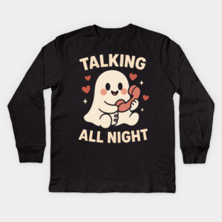 Talking All Night Cute Ghost Love Artwork Kids Long Sleeve T-Shirt