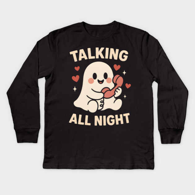 Talking All Night Cute Ghost Love Artwork Kids Long Sleeve T-Shirt by MakerMind8.2
