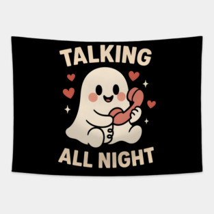 Talking All Night Cute Ghost Love Artwork Tapestry