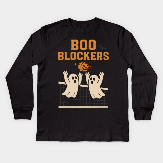 Boo Blockers Volleyball Ghosts Halloween Graphic Kids Long Sleeve T-Shirt by MakerMind8.2