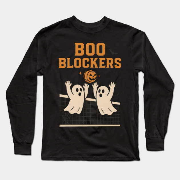Boo Blockers Volleyball Ghosts Halloween Graphic Long Sleeve T-Shirt by MakerMind8.2